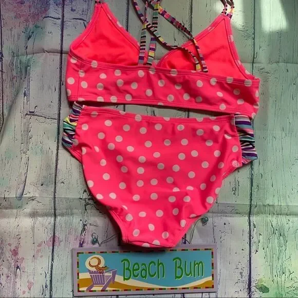 Xhilaration Girl's pink white polka dots bikini.